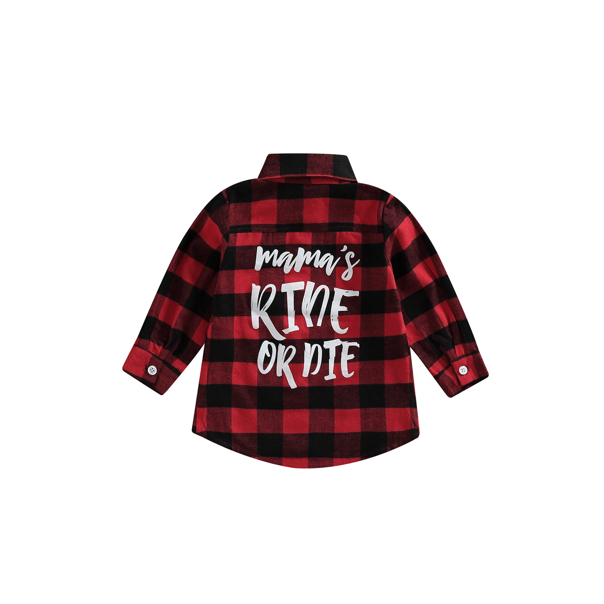 Jkerther Kids Little Boys Girls Baby Letters Print Long Sleeve Button Down Red Plaid Shirt, Infant Unisex, Size: 3-4 Years