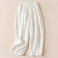 thumbnail image 2 of fheaev Cotton Linen Pants For Women Elastic Waist Casual Pants Flowy Beach Wide Leg Pants With Pockets Summer Casual Loose Comfy Trousers Pants 2024, 2 of 8
