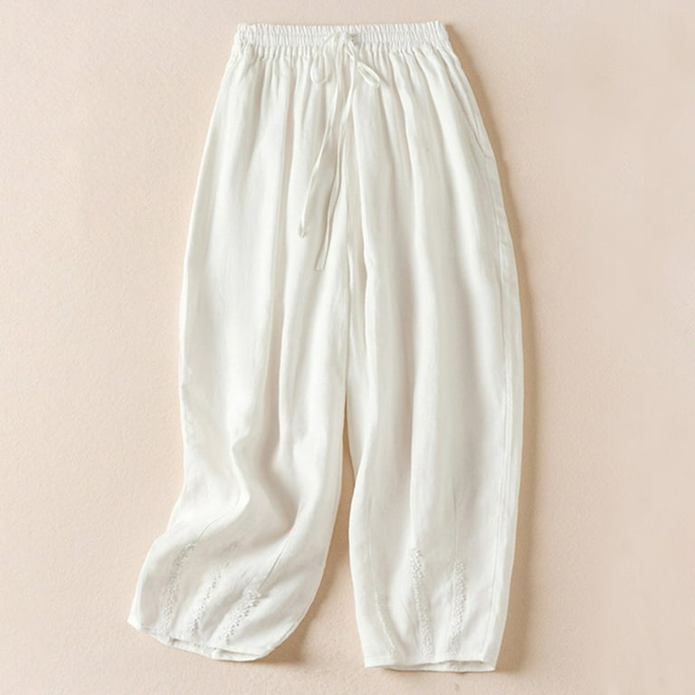 VSSSJ Cotton and Linen Harlan Pants for Women Loose Solid Color