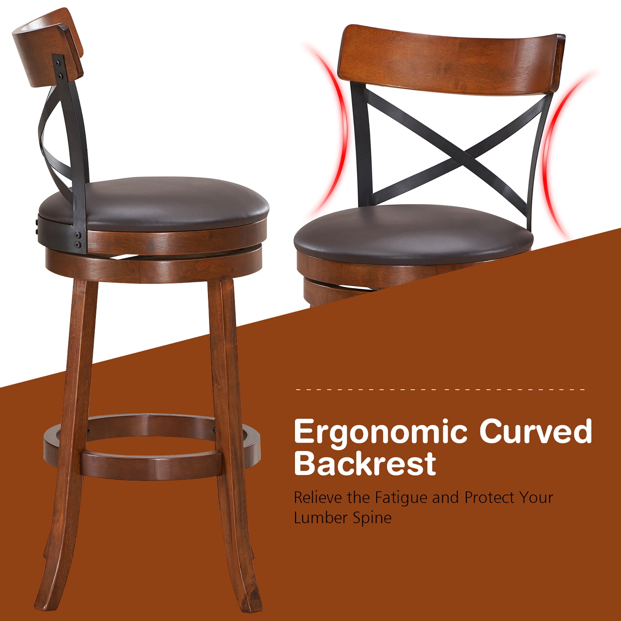 Costway Set of 4 Bar Stools Swivel 29.5'' Dining Bar Chairs with Rubber Wood Legs