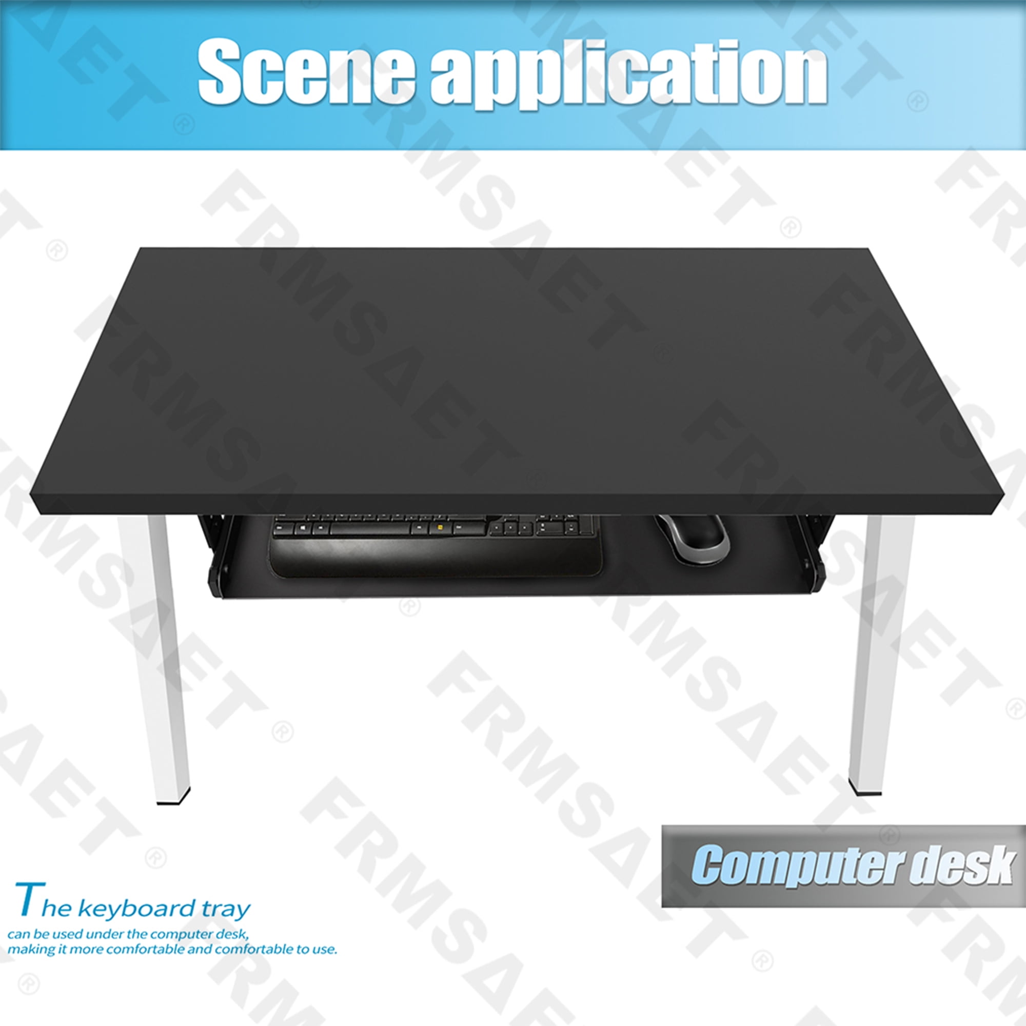 FRMSAET Under Desk Mounting Keyboard Tray All-Metal Material Office Drawer Organizer (24 inches, Black)