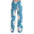 thumbnail image 4 of Adult Easter Pajamas Drawstring Stretch Waist Trendy Sleepwear Funny Bunny Print Soft Wide Leg Pants (Dark Blue,3XL), 4 of 7
