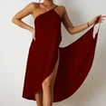 thumbnail image 3 of Ladies Sling Midi Dress Asymmetric Solid Color Slim Fit Backless Vacation Outfit, 3 of 9