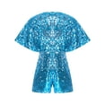 thumbnail image 3 of TiaoBug Kids Girls Allover Sequin Jumpsuit V-Neck Cap Sleeve Sparkly Pageant Party Dance Formal Romper Light Blue 8, 3 of 4