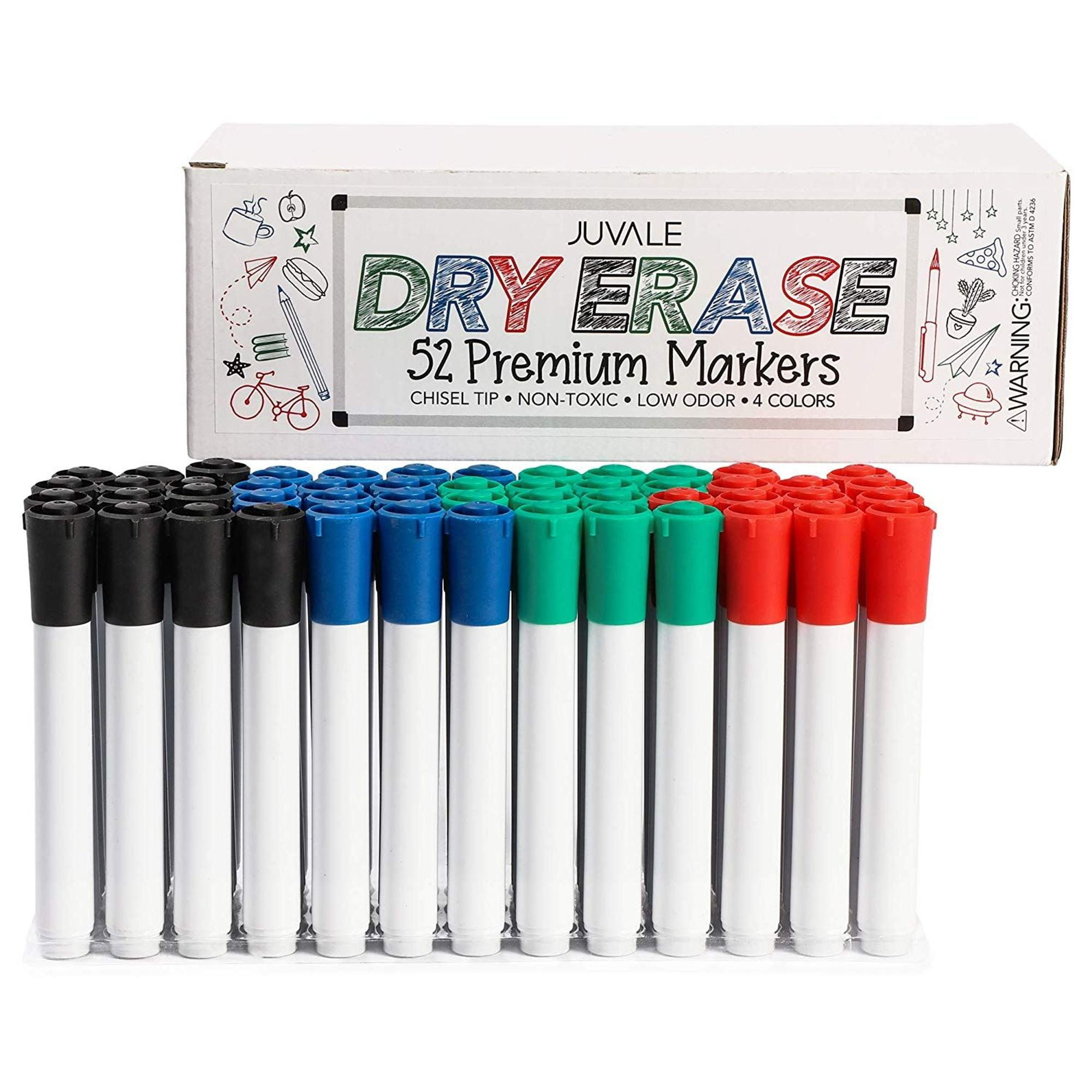 52 Pack Red Black Blue Green Dry Erase Markers with Eraser