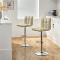 thumbnail image 2 of Topeakmart Modern PU Leather Bar Stools with Tufted Backrest and Footrest, Set of 2, khaki, 2 of 7