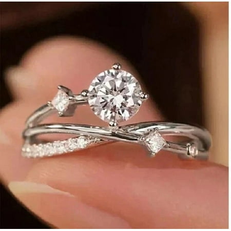2Ct Round Cut Lab-Created Diamond Engagement Wedding Ring 925 Sterling Silver 14K White Gold Plated