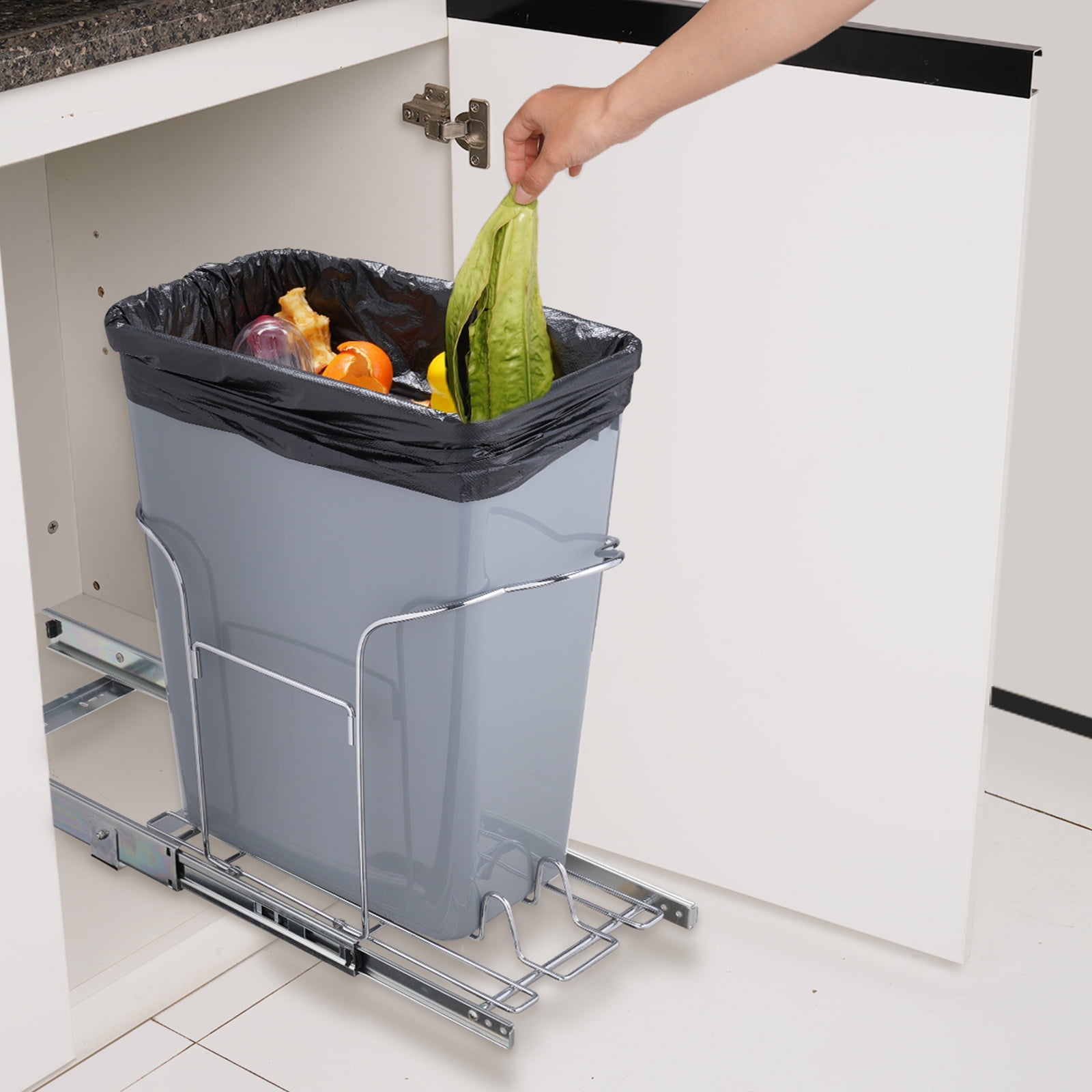 Uxcell Pull-Out Under Cabinet Trash Can Shelf – Adjustable Slide-Out Rack For Kitchen Sink, Heavy Duty Steel, Trash Bin Not Included