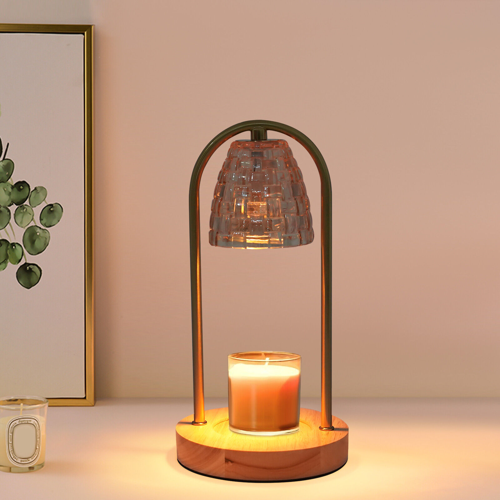 Candle Warming Lamp Electric Candle Warmer + Timer Candle Light Candle Holder Gold