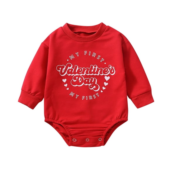 Byoo Valentine's Day Boy Bodysuit Letter Printing Full Sleeve Crew Neck Romper Baby Comfortable Onesies