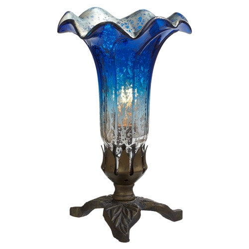 Hand Blown Mercury Glass Lily Lamp with Leaf Base - Amber 14700G