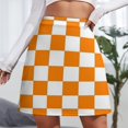 thumbnail image 3 of Orange And White Check Women's High Waist Skirt Stretchy Casual Mini Skirt, 3 of 8