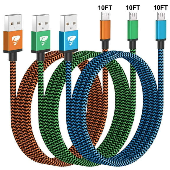 Micro USB Cable 10 ft 3 Pack, Aioneus Android Charger Cable Fast Charging Cord Braided Micro USB Charger for Samsung Galaxy S7 S6 S5 S2