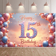 thumbnail image 5 of Decorative Design Happy Birthday Banner Balloon Decoration 15th Birthday Banner Confetti Design Colorful Theme Polyester Material for Birthday Party Milestone Celebration Teen Celebration, 5 of 7