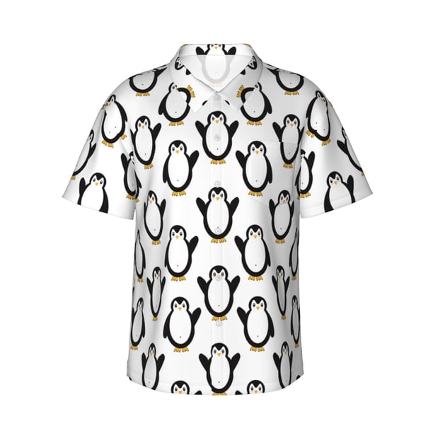 Balery Lovely Penguin Camisas hawaianas de manga corta para hombre, camisas playeras de corte holgado, camisas de vacaciones con botones,XX-Large