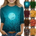 thumbnail image 2 of Abcomgle Halloween Shirts for Kids Girls Spooky Witches Gather Tee Shirts for Girls Crewneck 3/4 Sleeve Tshirts for Girls Fall Funny Holiday Blouses for Girls,10-11 Years, 2 of 4