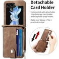 thumbnail image 3 of 2 in 1 Wallet Case for Samsung Galaxy Z Flip 5 5G, Durable PU Leather Detachable Magnetic Zipper Pouch Purse Cover for Galaxy Z Flip 5 Case with Card Slots Stand Holder,Brown, 3 of 16