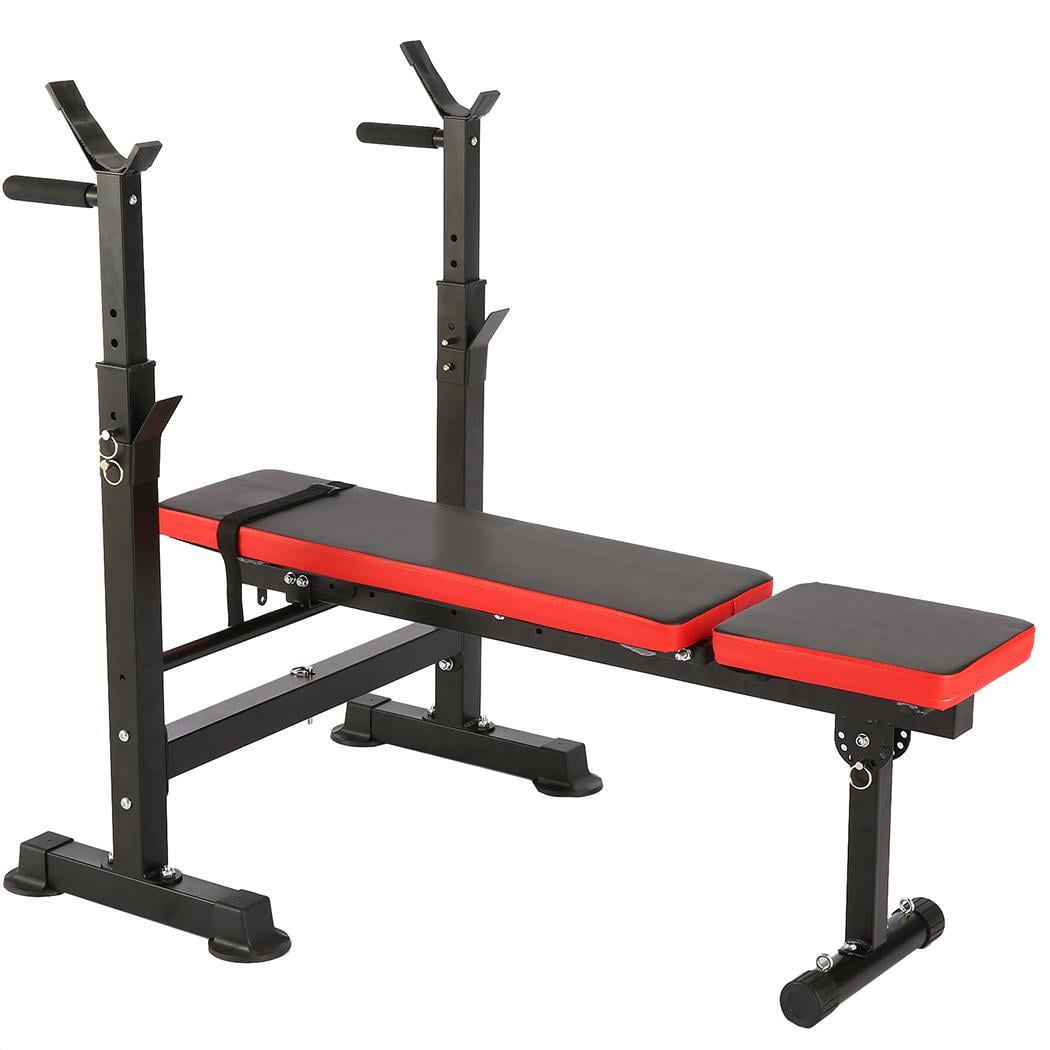 Folding Adjustable Weight Bench with Barbell Rack Set for