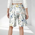 thumbnail image 3 of Women Linen Shorts Casual Floral Print Elastic Waist Straight Wide Leg Short Comfy Loose Beach Vacation Shorts, 3 of 5