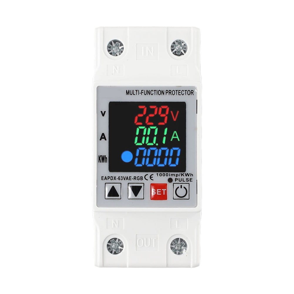 3In1 Display Din Rail Adjustable Over Voltage Current Protective Device 63A 230V