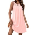 thumbnail image 2 of Sundresses for Women 2025 Plus Size Casual A-Line Short Sleeve V-Neck Lace Mini Dresses for Women Beach Vacation Fashion Pink L, 2 of 7