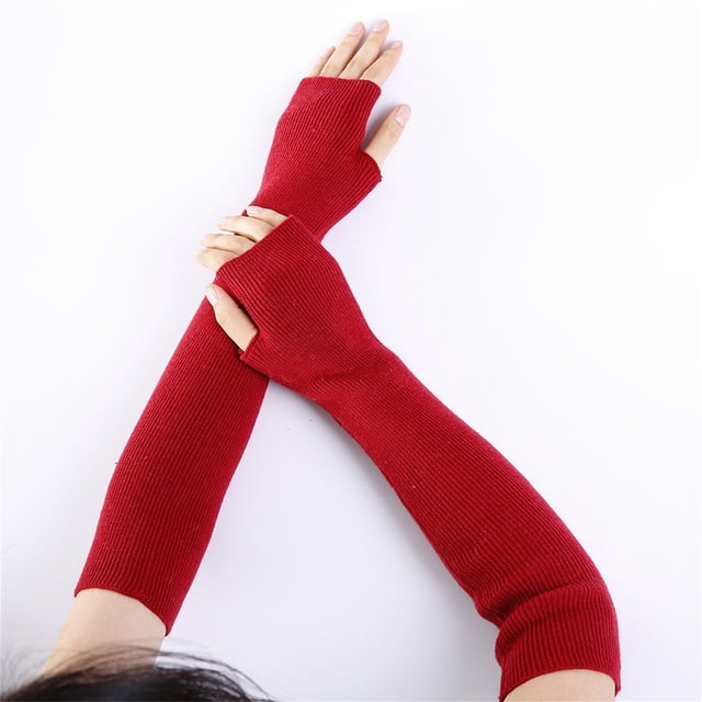 Mitaines Rouges pour Femmes, Chauffe-Bras, Tricotées, Douces, Longues, Sans Doigts