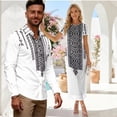 thumbnail image 2 of Chririnla Couples Outfits His and Her Matching Sets Tribal Geometric Print Long Sleeve Dress Shirts and Bodycon Dress for Men Women Matching Outfits Couple Hawaii Luau Party Outfit, 2 of 6