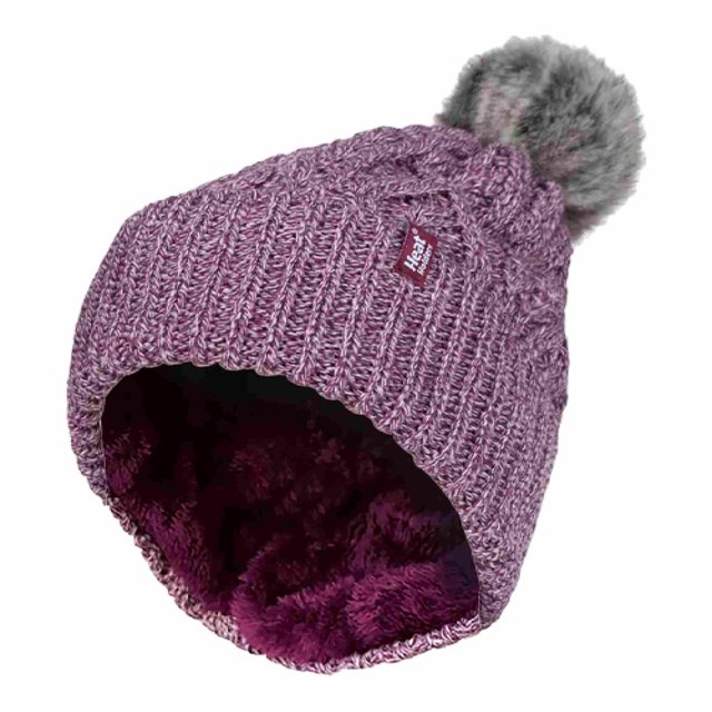 Porte-Chaleur - Bonnet à Pompons Côtelé pour Femmes avec Doublure en Polaire