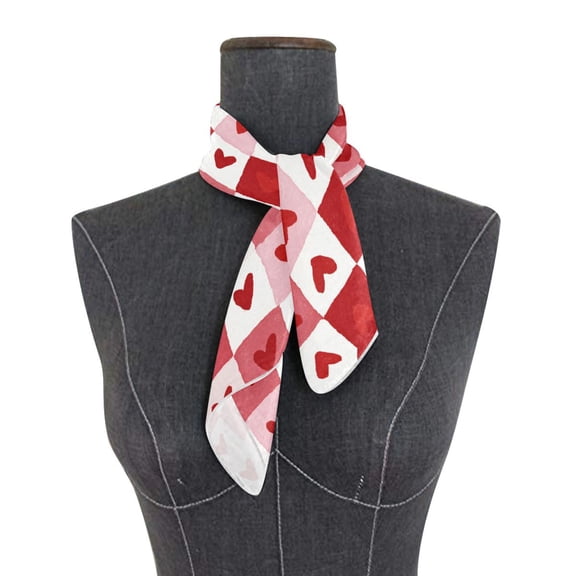 Square Scarf 24x24 Inch Soft Heart Checkerboard Silky Satin Sun Protection Neck Scarf for Women Multi-Purpose Head Wrap Bandana for Hair Bag Decoration