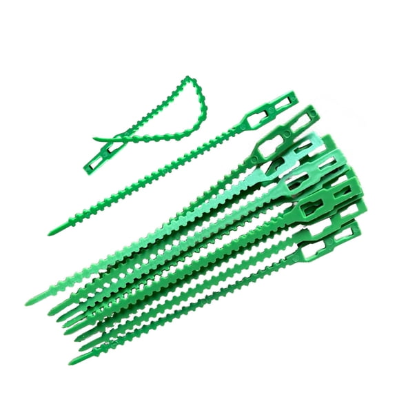 100 pc Reusable Adjustable Plant Ties - Flexible Sturdy Serrated Green Plastic Garden Ties for Climbing Plants, Vines, Tomatoes, Trees, Shrubs, Indoor & Outdoor Use