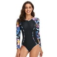 thumbnail image 2 of Women Long Sleeve Black Zip Front Swimsuit Surfing Swimwear Bathing Suit -M, 2 of 6