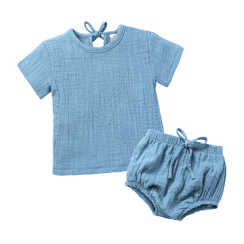 Newborn Infant Baby Boy Girl Solid Kimono T-Shirt Tops Shorts Outfits 2pcs Set Infant Long-Sleeved Solid Color Cotton and Linen Top Shorts Suit