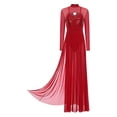 thumbnail image 3 of Doomiva Womens Lyrical Dance Dress Sequin Long Sleeve Tulle Flowy Maxi Long Dress Burgundy S, 3 of 7