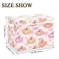 thumbnail image 3 of Large Lidded Bin Foldable Storage Baskets Boxes Cubes Lids with 2 Handles for Home Bedroom Office Pink and Peach-colored Pumpkins 16.5"x12.6"x11.8", 3 of 7