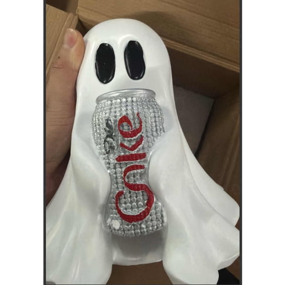 Halloween Cute Ghost Holding Coke, Resin Ghost Figurine Holding Rhinestone Covered Coke Can Tabletop Halloween Decor,Collectible Tabletop Decor, Seasonal Display