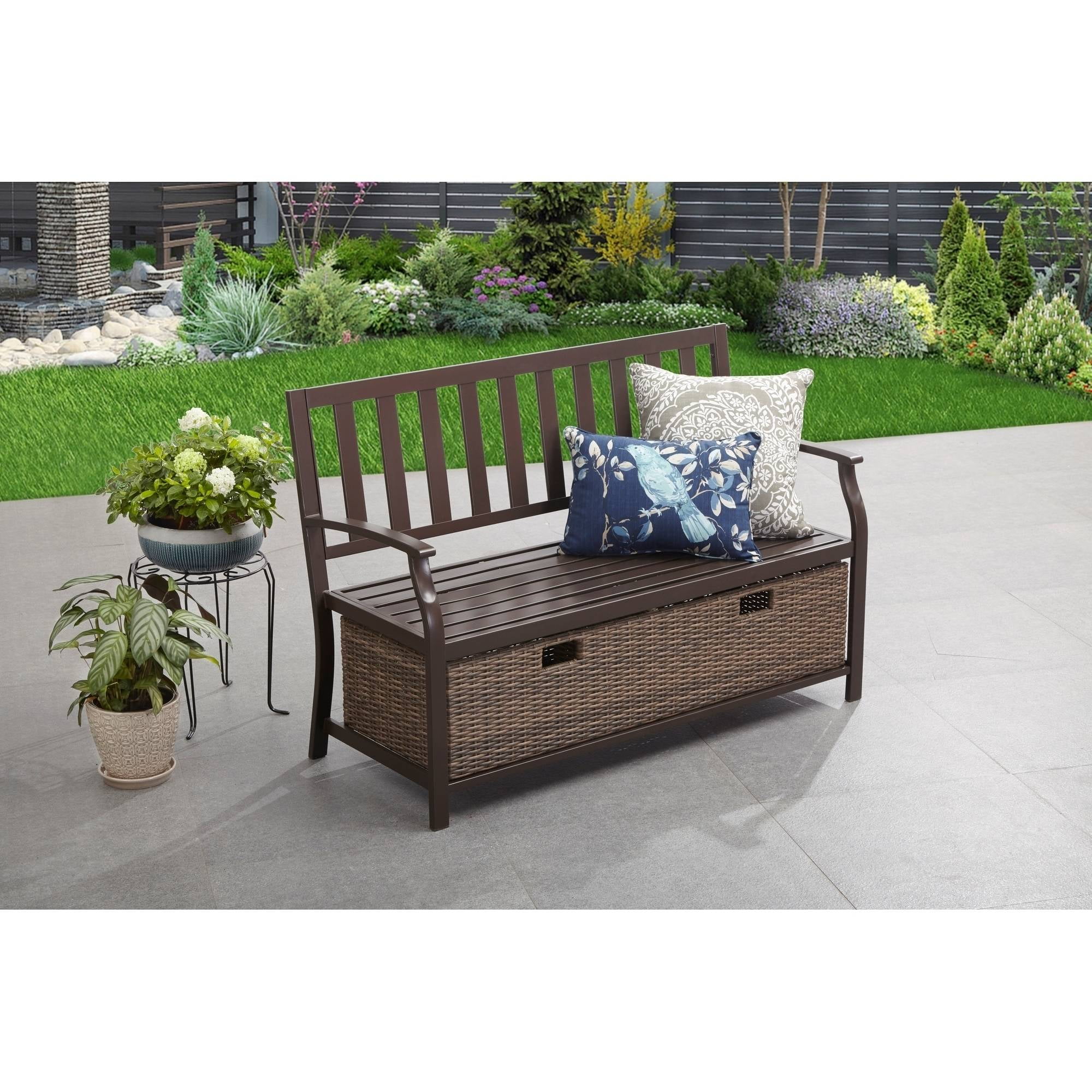 Better Homes Gardens Camrose Outdoor, Outdoor Wicker Storage Bench With Back