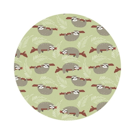 

Qekee Twig Sloth Print PU Leather Absorbent Coasters Leather Coasters Set for Cups Drinks 4 Coasters 6 Pcs for Coffee Bar Home Decor Round Shape