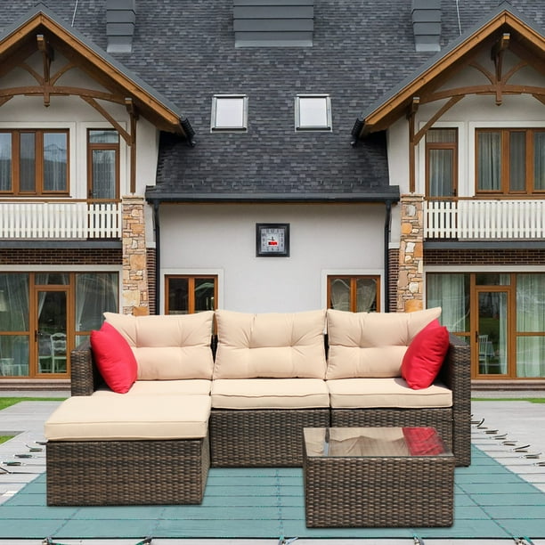 5PCS Deck Bistro Patio Sectional Table and Chairs Sets, All-Weather