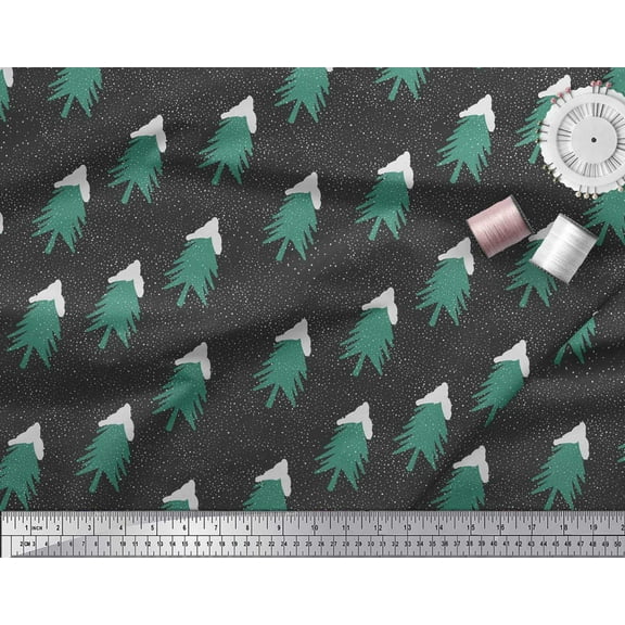 Soimoi Cotton Voile Fabric Snow & Tree Christmas Decor Fabric Printed Yard 42 Inch Wide