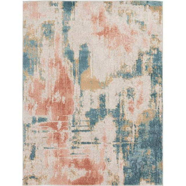 Central Oriental 4713.44.62EC 6 ft. 7 in. x 9 ft. 2 in. Distressed Heat-Set Polypropylene & Polyester Shrink Oramicks Rectangle Area Rug, Ivory & Blue