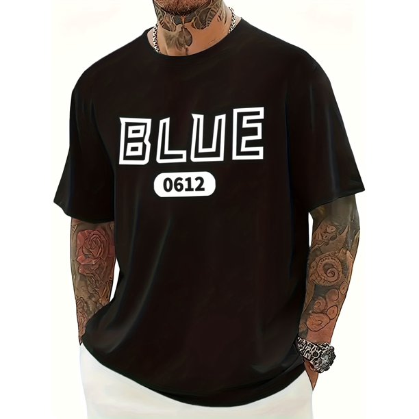 Men's "BLUE" T-shirt For Summer, Oversized Comfortable Short Sleeve Shirt For Males