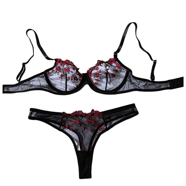 Gibobby Conjunto de lencería Sexy Conjunto de Liguero con Sujetador de Encaje, Lencería Elegante y Exquisita para Mujer para Noche de Bodas, Luna de Miel y Más(Negro, G)