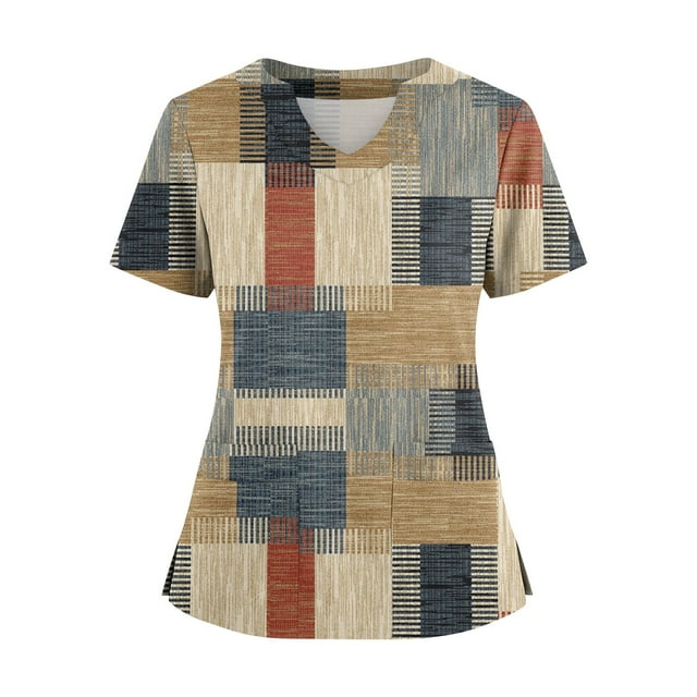 Ktyne Tuniques Médicales pour Femmes à Col en V Hauts de Sarrau à Manches Courtes Extensibles Uniforme d'Infirmière Tendance Haut de Sarrau avec Poche Safran TTTG