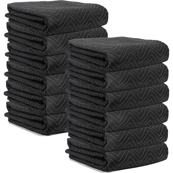 Moving Blankets 72"x80" 12 Pack, (45 lb/dz Weight), Heavy Duty Moving Blanket, Deluxe Quality Padded Packing Blankets for Furniture Shipping and Storage (Black)