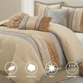 thumbnail image 2 of Lanco Silhouette Rose Floral Light Gold/Beige 7-Piece Comforter Set, King, Embroidered, 2 of 7
