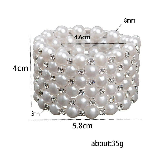 facefd Women Chic Pearl Rhinestone Stretch Bracelet for Bridal Wedding Prom 6 Row