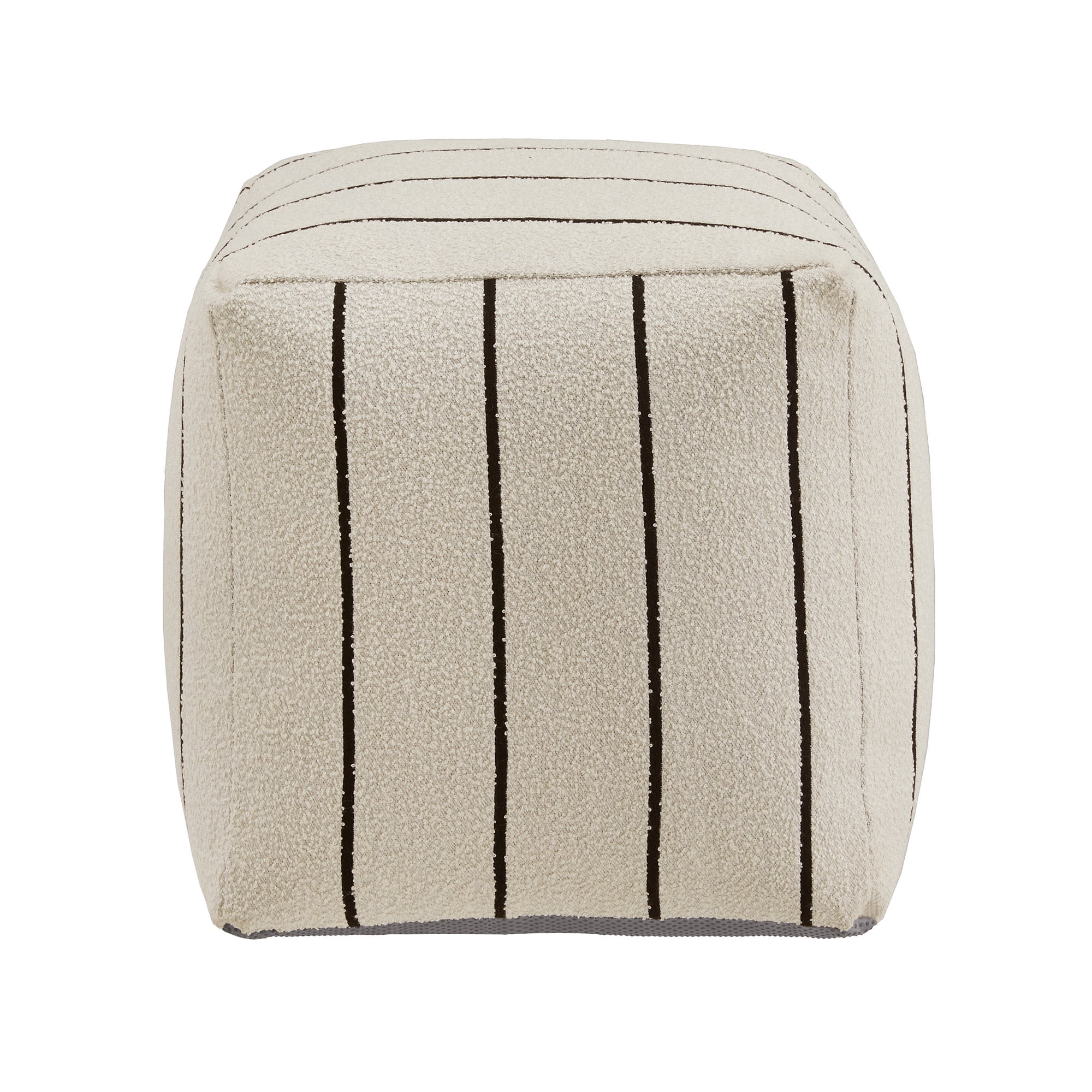 Weston Home Dinant Upholstered Square Pouf Ottoman, Ivory & Black Stripe Pattern Fabric