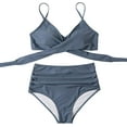 thumbnail image 2 of Maillots de Bain 2 Pcs pour Femmes Taille Haute Croisée Imprimé Floral (Gris, TG), 2 of 6