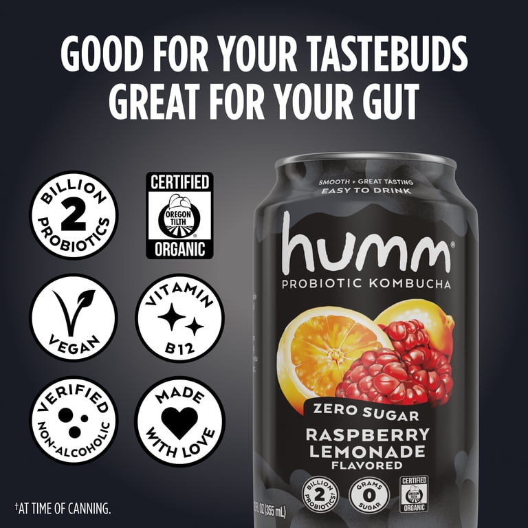 Humm Kombucha Zero Sugar Drink, Keto-Friendly, 12 oz Cans, Variety
