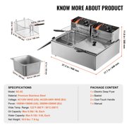 KFFKFF Commercial Dual Tank Deep Fryer, 3000W Electric Countertop Fryer with Basket, 2 x 9.1Qt/8.6L Stainless Steel Oil Fryer, featuring Temperature Control & Overheat Safety